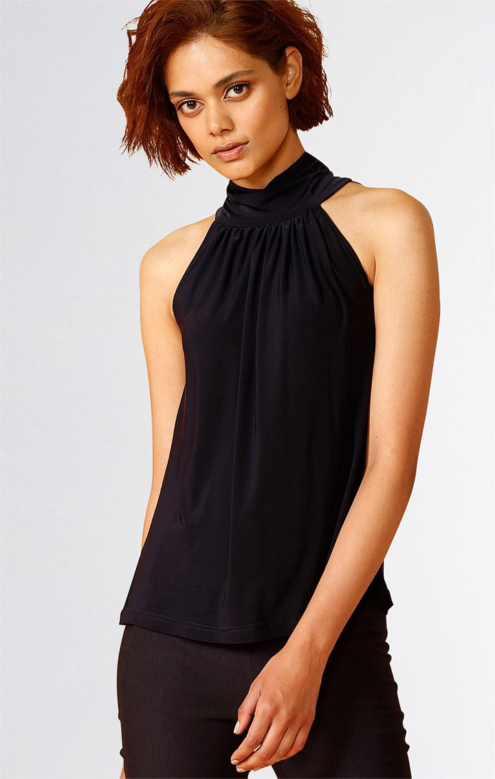 Sacha Drake High Neck Tie Top in Navy
