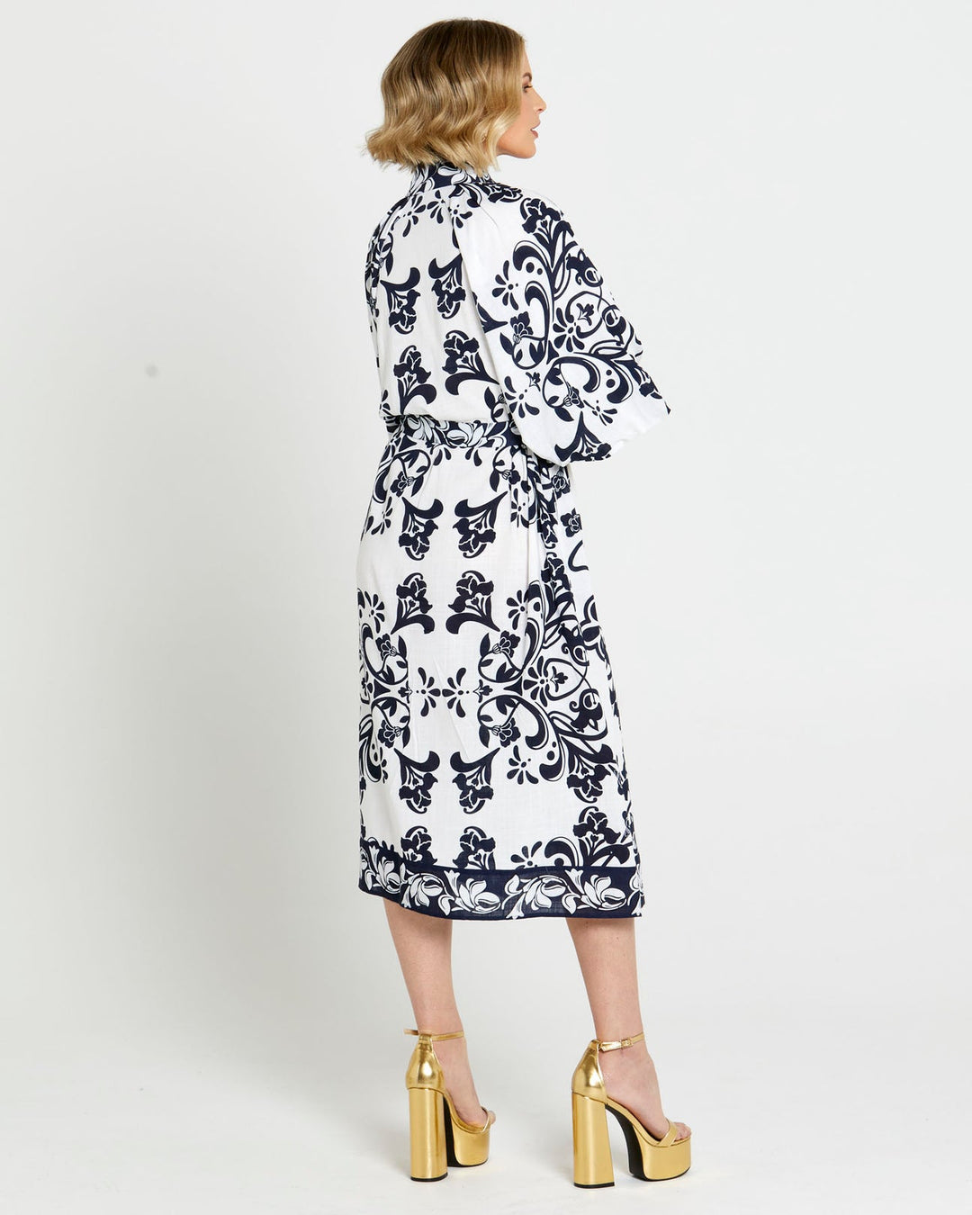 Fate Lovefool Midi Shirt Dress in Blue Floral