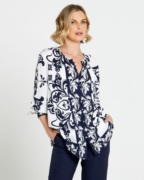 Fate Lovefool Boho Shirt in Blue Floral