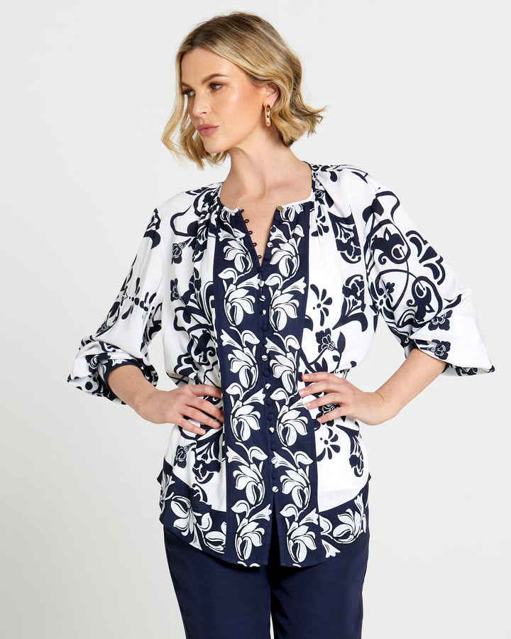 Fate Lovefool Boho Shirt in Blue Floral