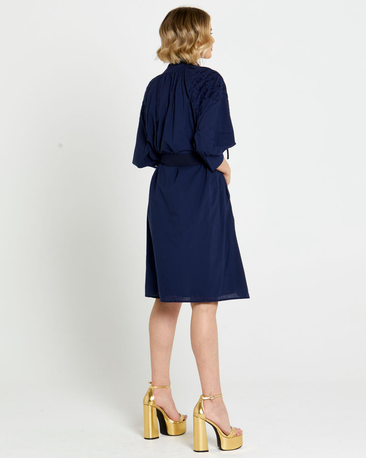 Fate Dreams Embroidered Midi Dress in Navy