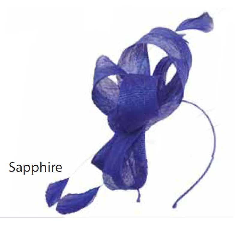 Distinctive Hats Sinamay bow with feathers in Sapphire 17403