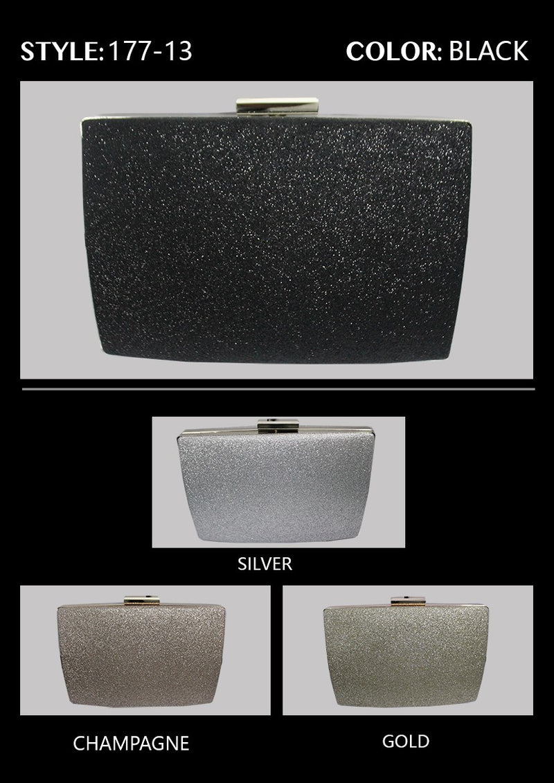 Glitter Evening Clutch with Silver Trim in Black 177-13