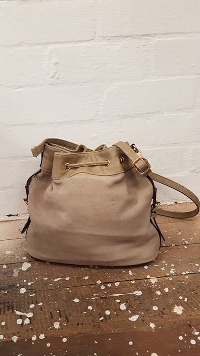 Handbag - taupe leather suede