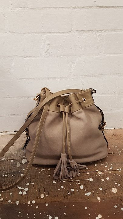 Handbag - taupe leather suede