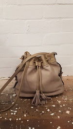 Handbag - taupe leather suede