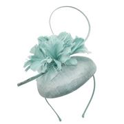 Distinctive Hats Sinamay Pillbox with Feather FLower in Mint 16409OPA