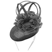 Distinctive Hats Pillbox with silk flower and loops Black 16450-BLK