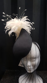 MC Millinery MC1208 Black fabric curved teardrop percher with feather tree