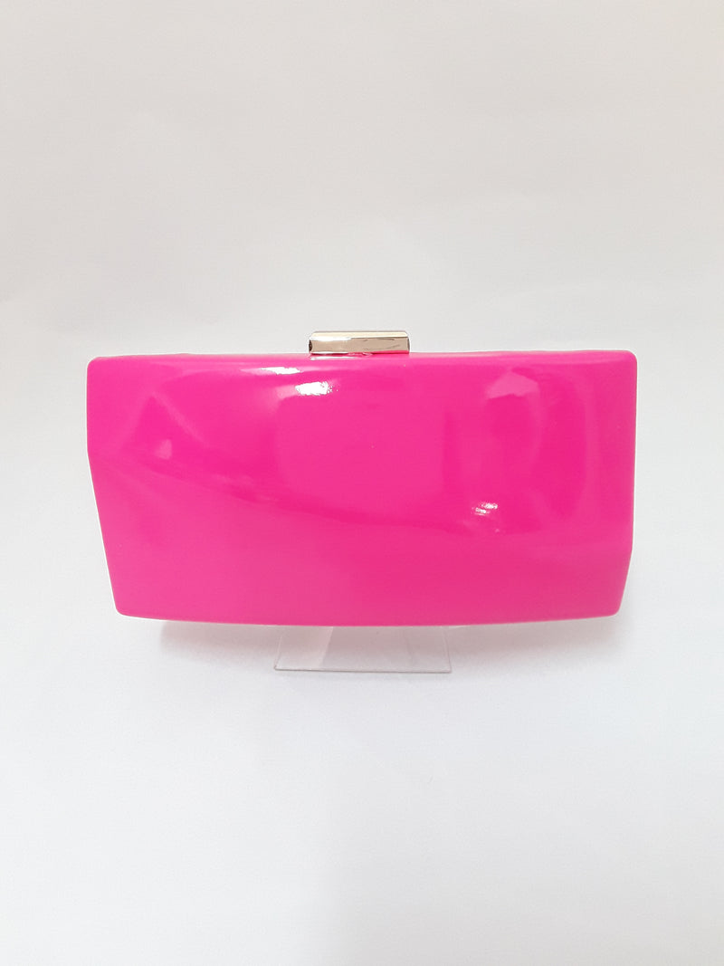 Pink patent clutch with gold clasp 822