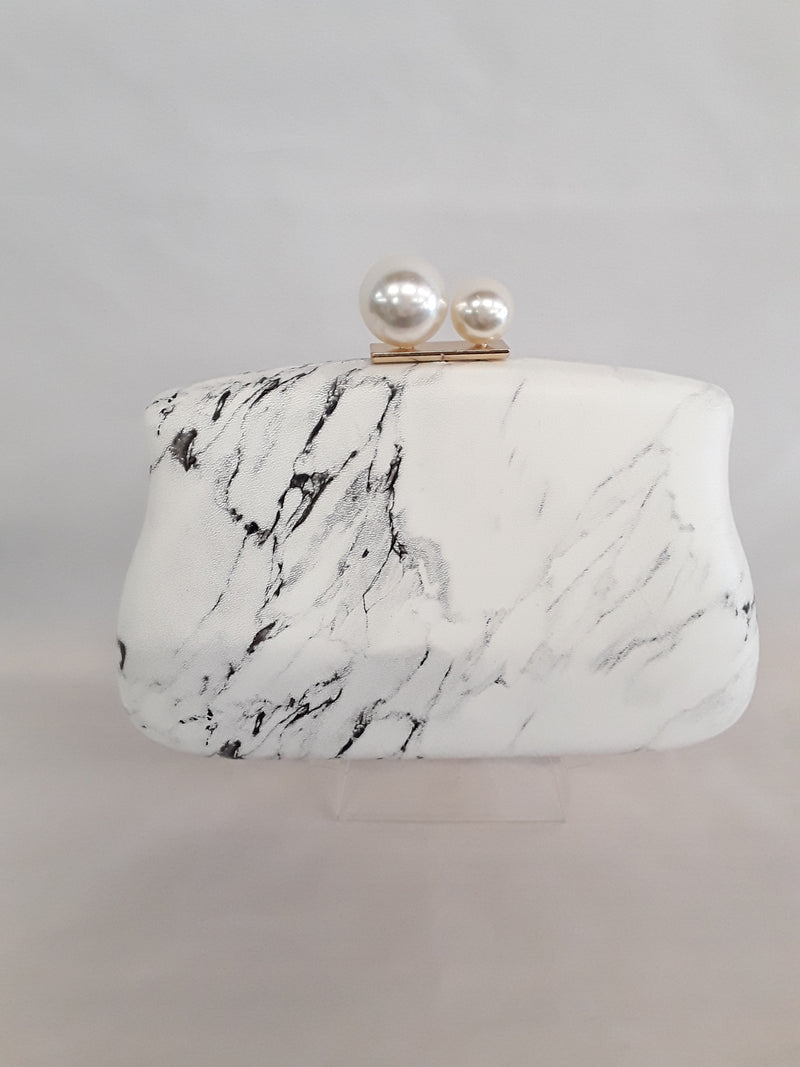 White marble clutch with pearl clasp 820