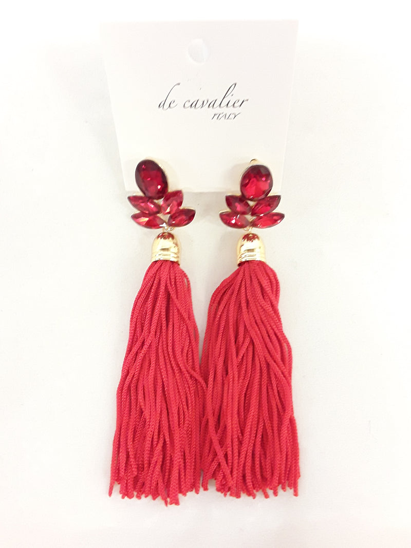 De Cavalier red rhinestone and fringe earrings 255