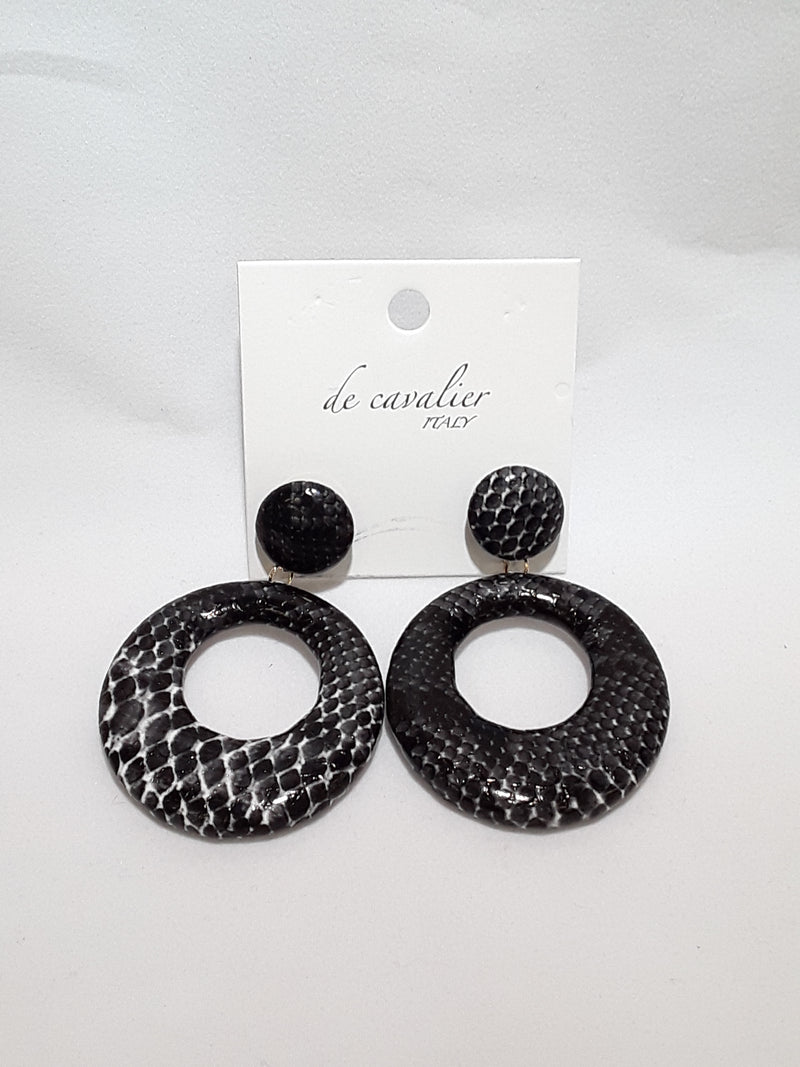 De Cavalier black snake skin circle earrings 261