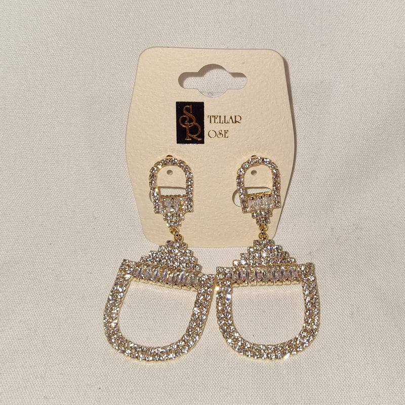 Stellar Rose Diamonte and Gold stirrup shape earrings 64921