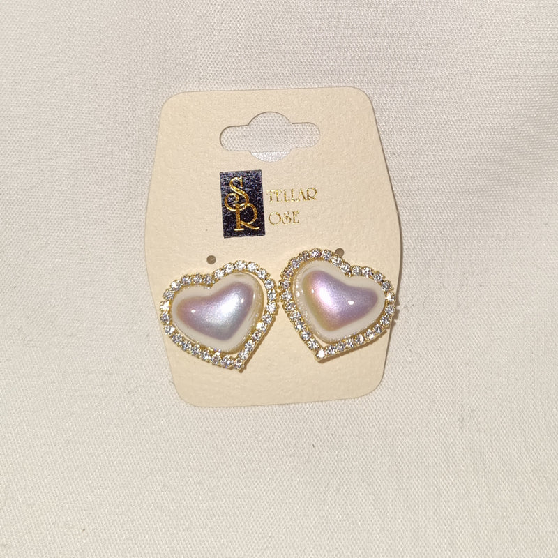 Stellar Rose Pearl Heart Clip on earrings 64958