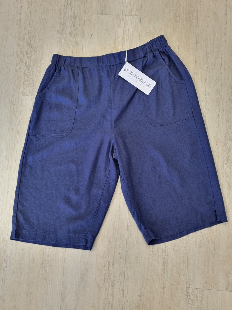 Portabello Linen Cotton Blend Shorts in Navy