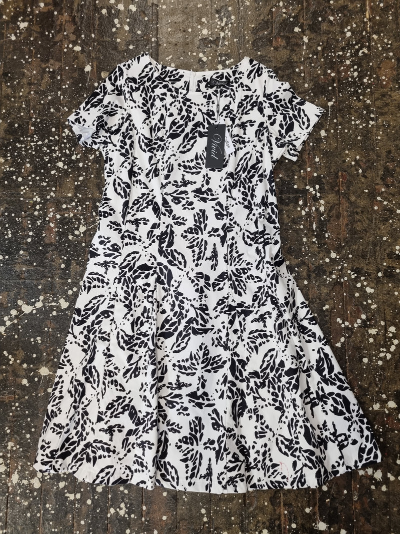 Vivid Cotton Stretch A Line Dress in Black and White Print V4483