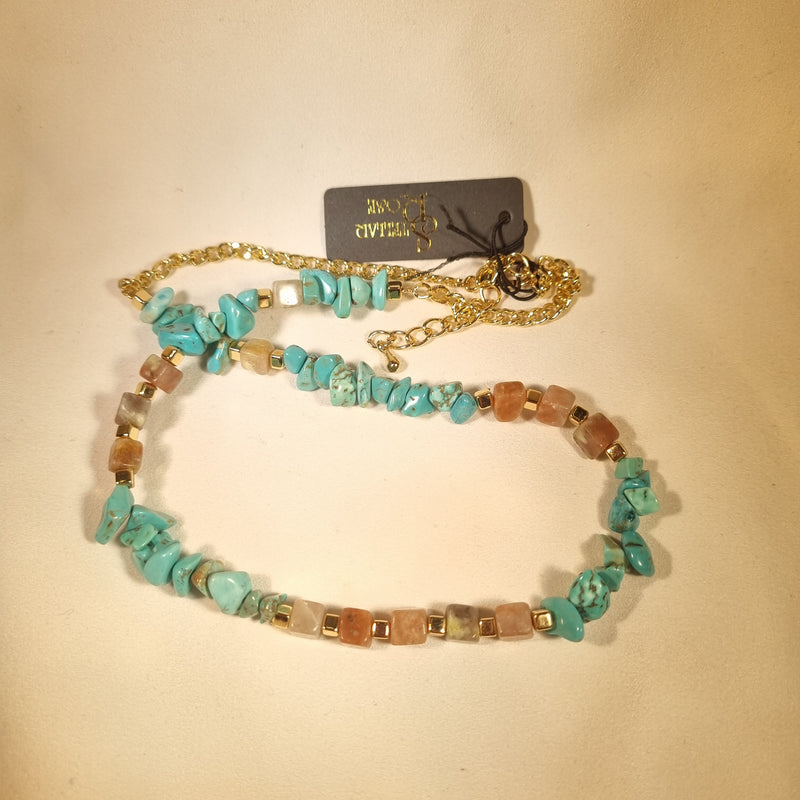 Stellar Rose jade stone bead necklace 65004