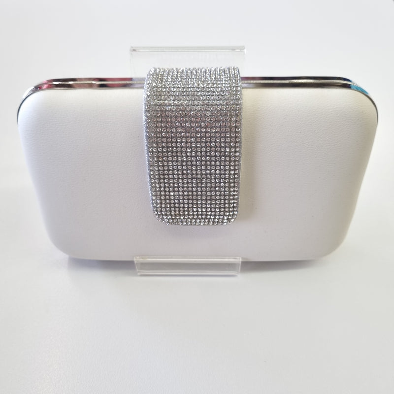 White Clutch with Diamante Feature