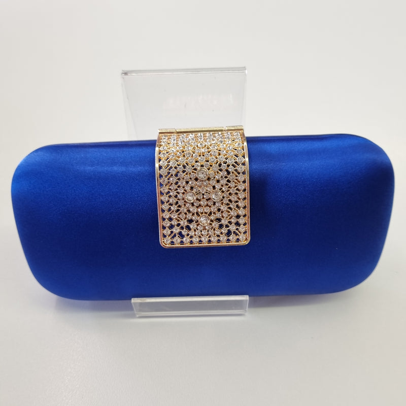 Satin Clutch with Diamante Feature in Blue