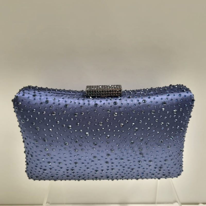 Diamante Satin Covered Clutch in Navy