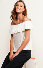 Sacha Drake Off Shoulder Frill Top in Ivory