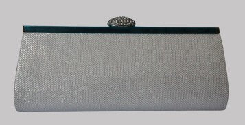 Slim Evening Clutch with Diamante Clasp in White/Silver 322112A