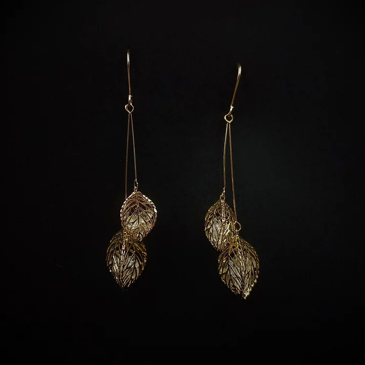 Leaf and Crystal Leaf Drops in Gold 4275