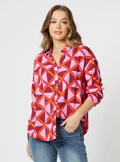 Threadz Bianca Shirt in Pink Graphic