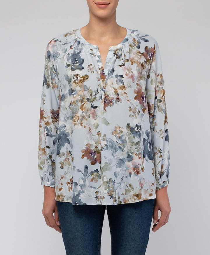 Jump Split Neck Autumn Floral Long Sleeve Blouse