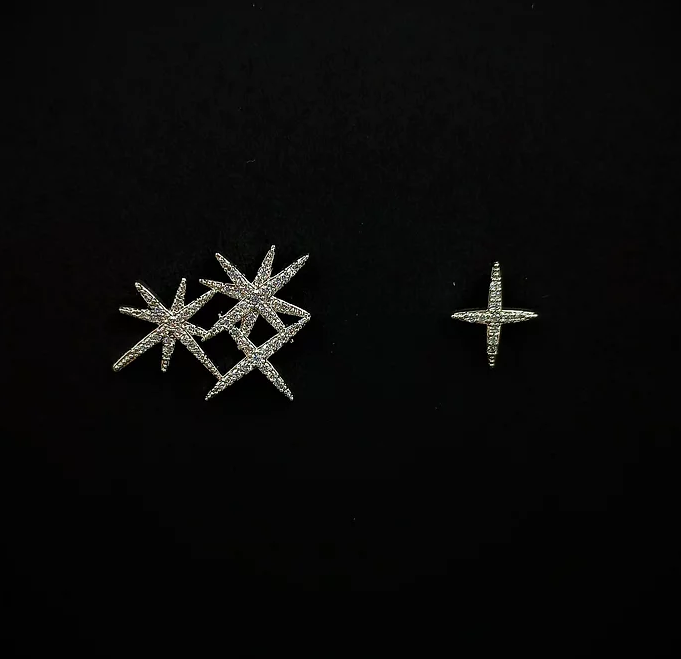 Asymetrical Stars in Silver earrings 5134