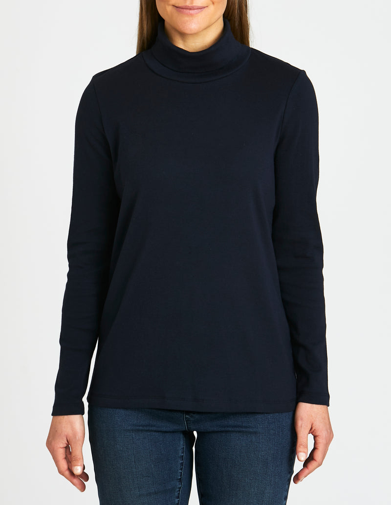 Jump Roll Neck Rib Skivvy in Black, Navy or Snow