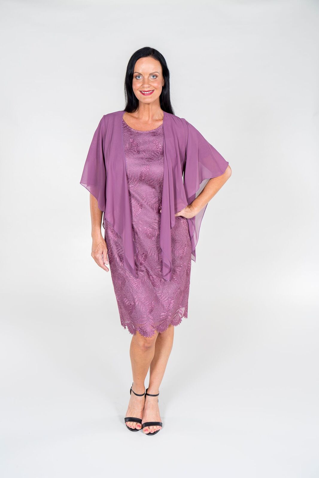 Yesadress cap sleeve lace dress  in Mauve-  Y188