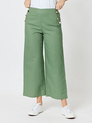 Threadz Wide Leg Linen Blend Pant in Thyme