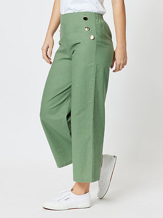 Threadz Wide Leg Linen Blend Pant in Thyme