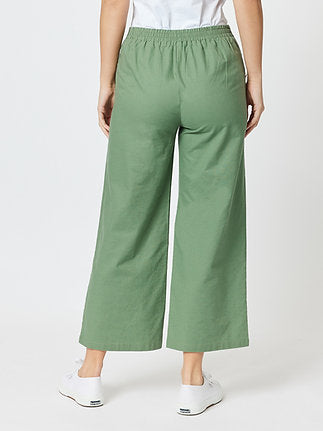 Threadz Wide Leg Linen Blend Pant in Thyme