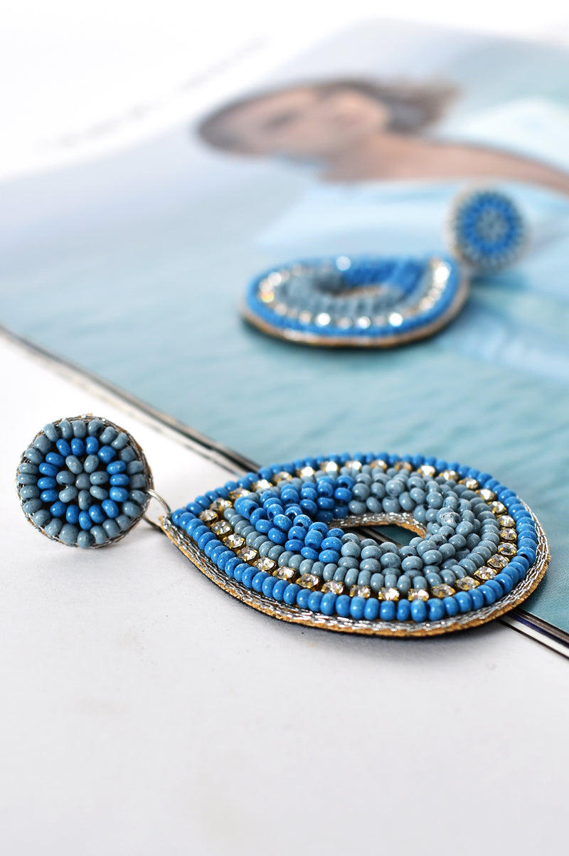 Beaded Teardrop Earrings in Blue