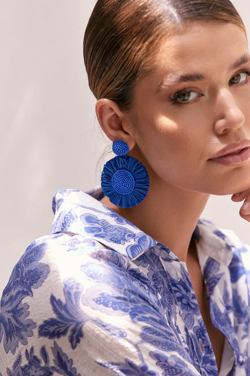 Bead Raffia Event Earrings in Dark Blue AEA2949