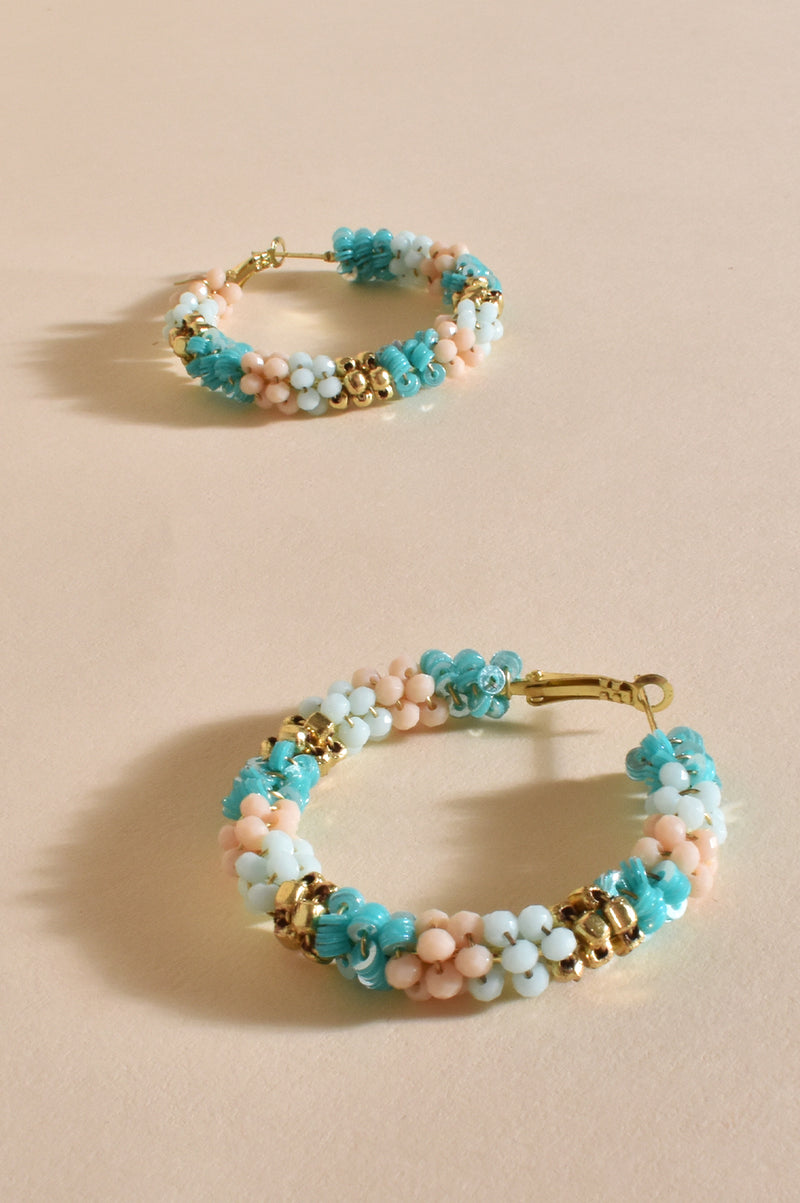 Adorne Bead Panels Hoop Earrings in Turquoise Multi 2965