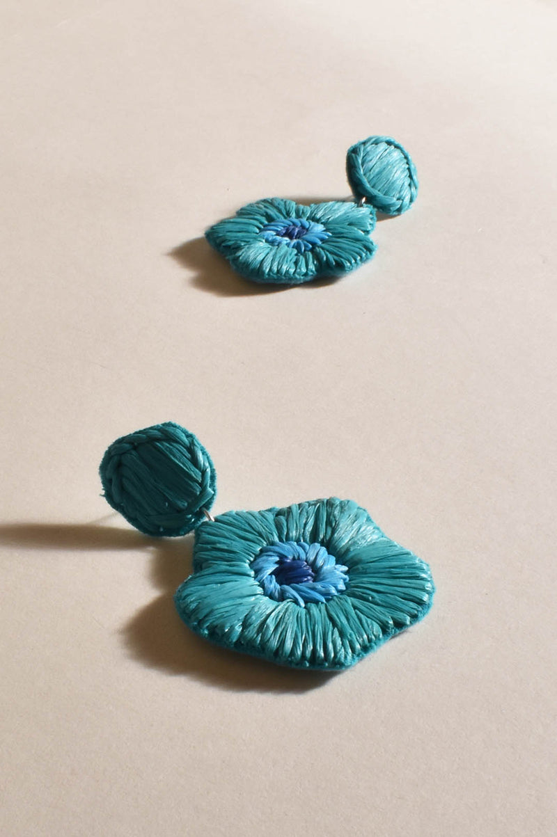 Stitched Flower Drop earrings in Teal AEA3015