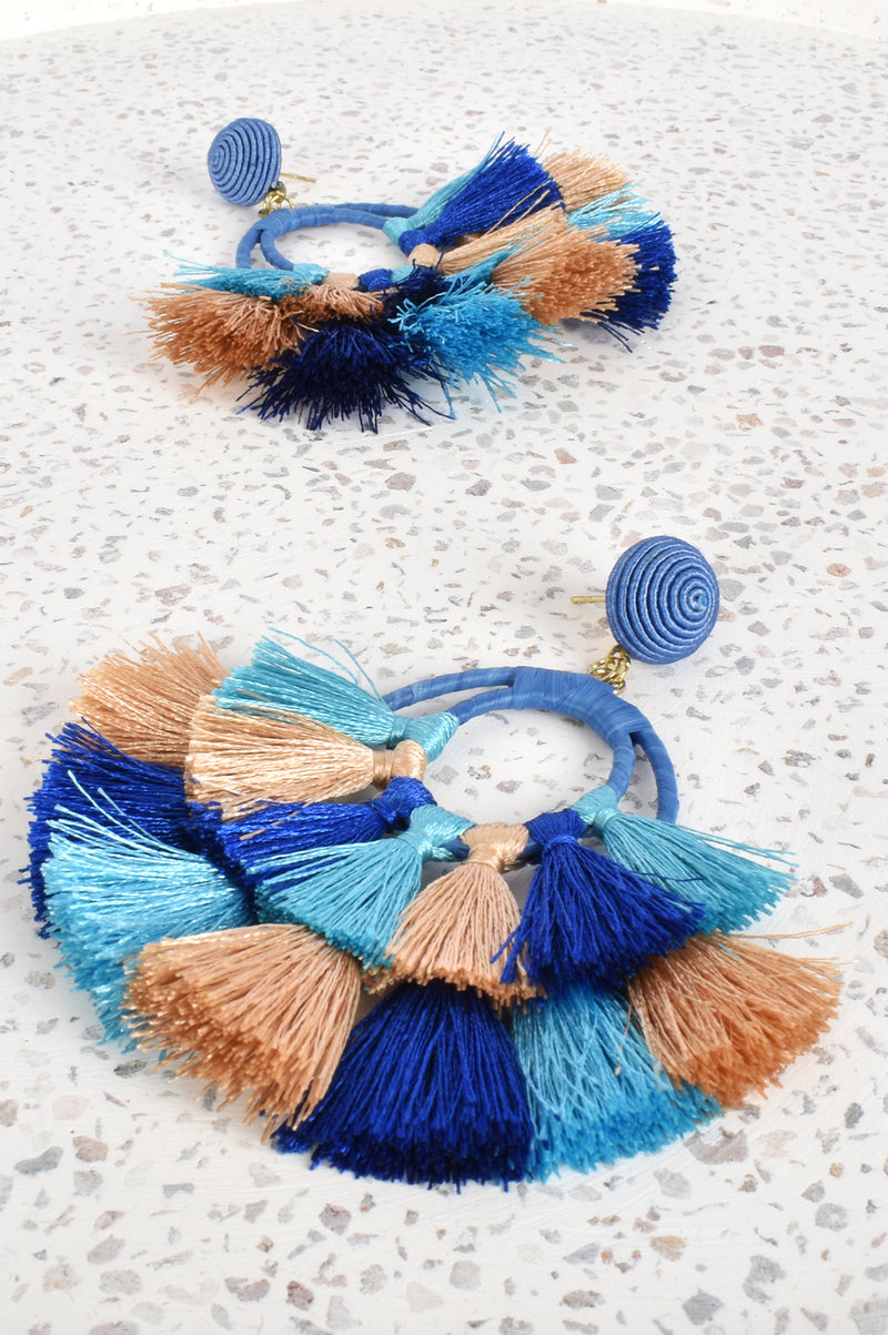 Saige Layered Tassel Event Earrings in Blue AEA3057