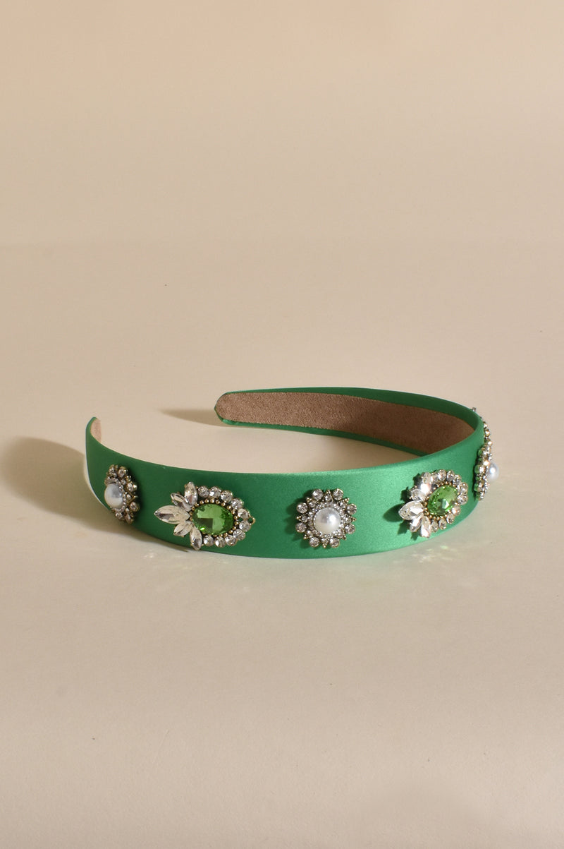 Eleanore Pearl Jewel Mix Statement Headband in Green AHD0855