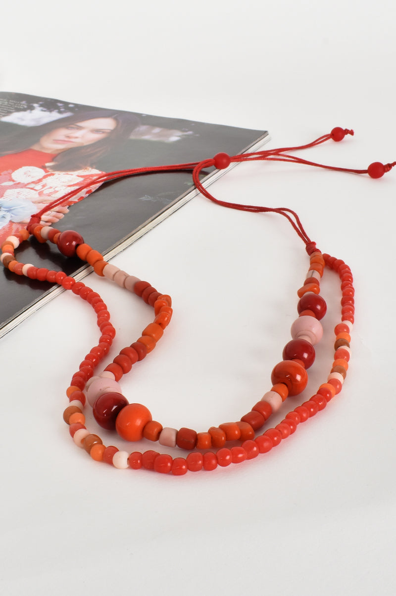 Adorne Sicily Multi Strand Necklace in Orange Multi ANA2547