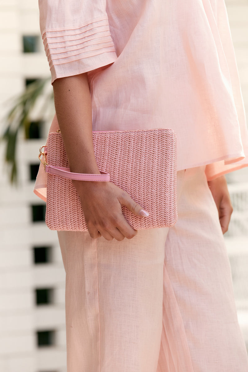 Adorne Teagan Weave Pouch in Pink