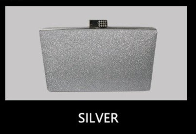 Glitter Evening Clutch with Diamante Clasp in Silver B-24