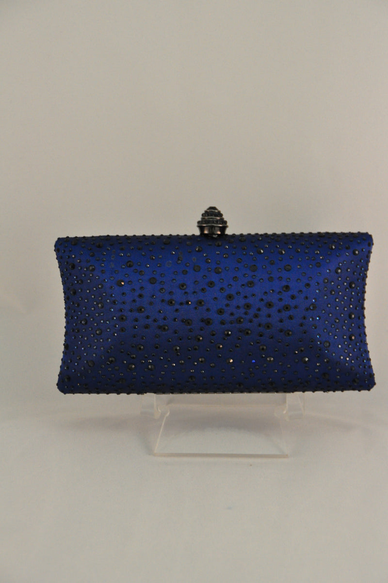 Evening Bag - satin encrusted with rhinestones in Navy