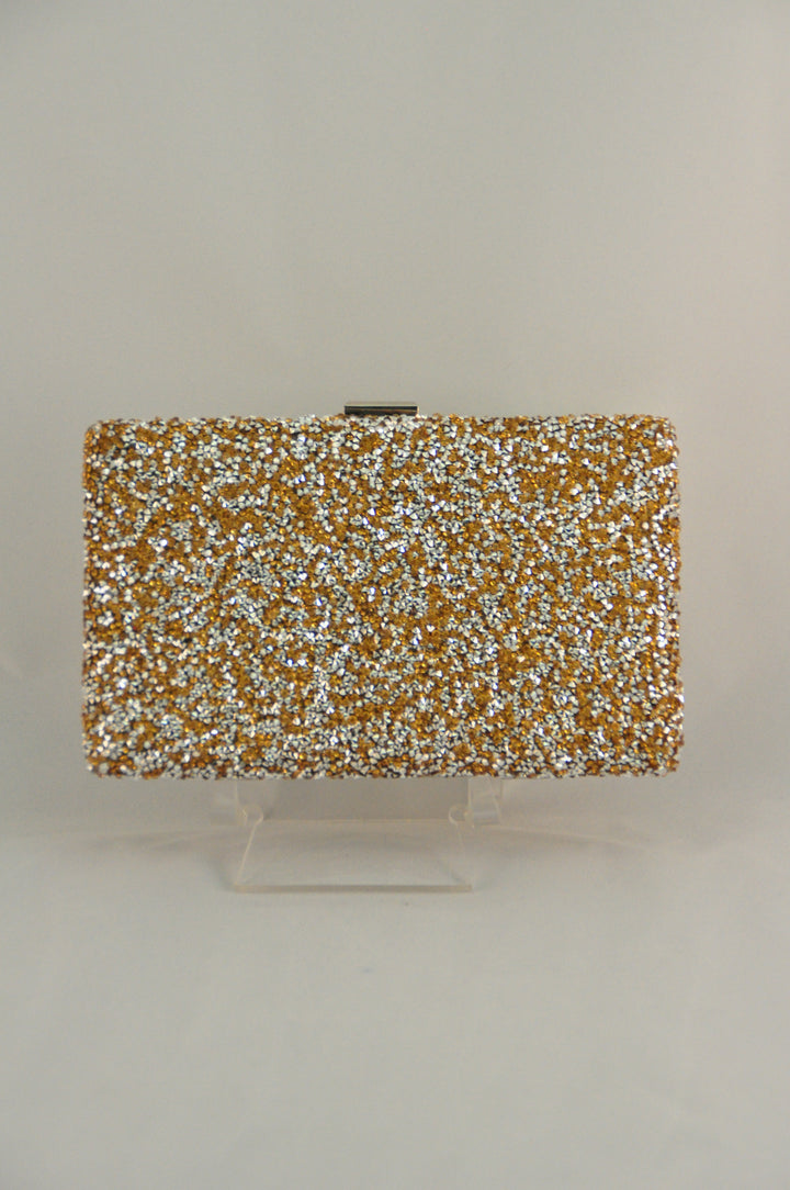 Evening bag - gold glitter with silver beads