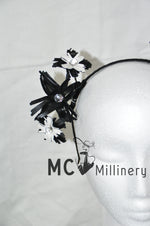 MC Millinery MC1197 black and white leather flower crown