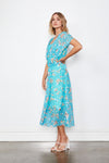 Holmes and Fallon Embroidered Net Overlay dress in Aqua