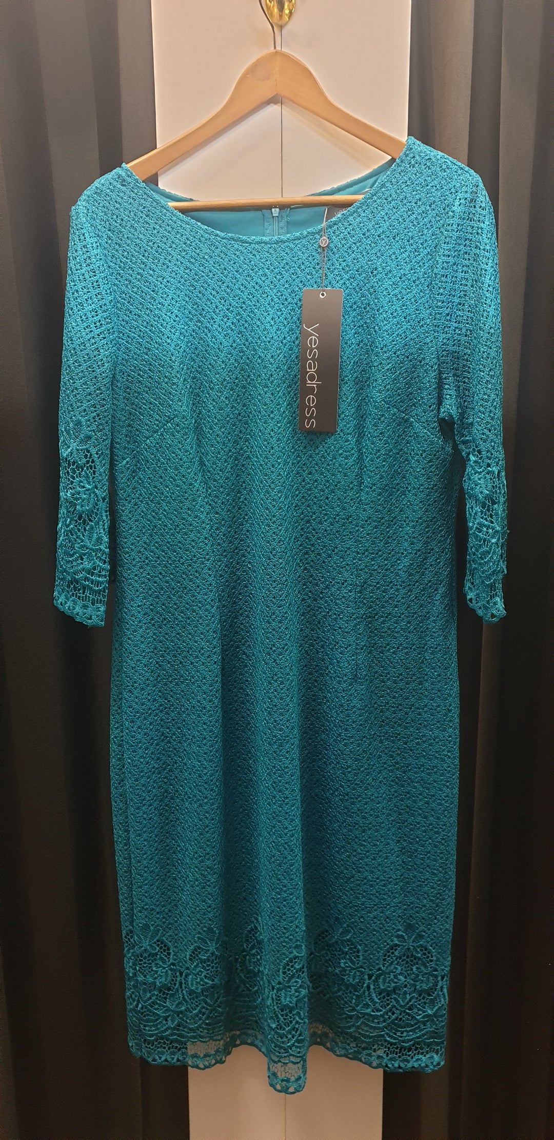 Yesadress woven lace 3/4 sleeve dress in Teal, Navy, Mocha, Black or Shiraz Y304